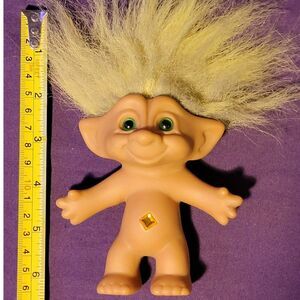 Vintage TROLL 1991 Ace Novelty 3"(6"w hair) Treasure Troll with WISHSTONE Yellow